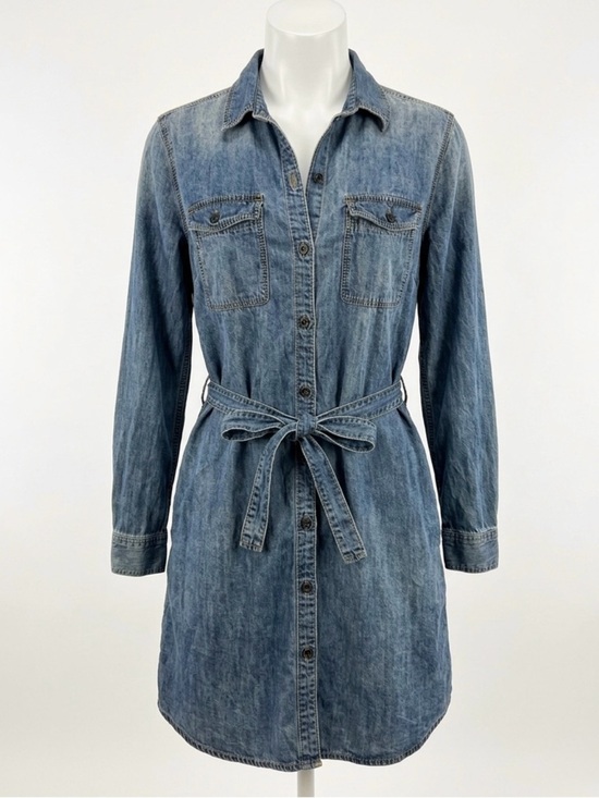 GAP Dresses & Skirts - GAP 1969 Denim Shirt Dress Medium Blue Wash Long Sleeve Belted Midi